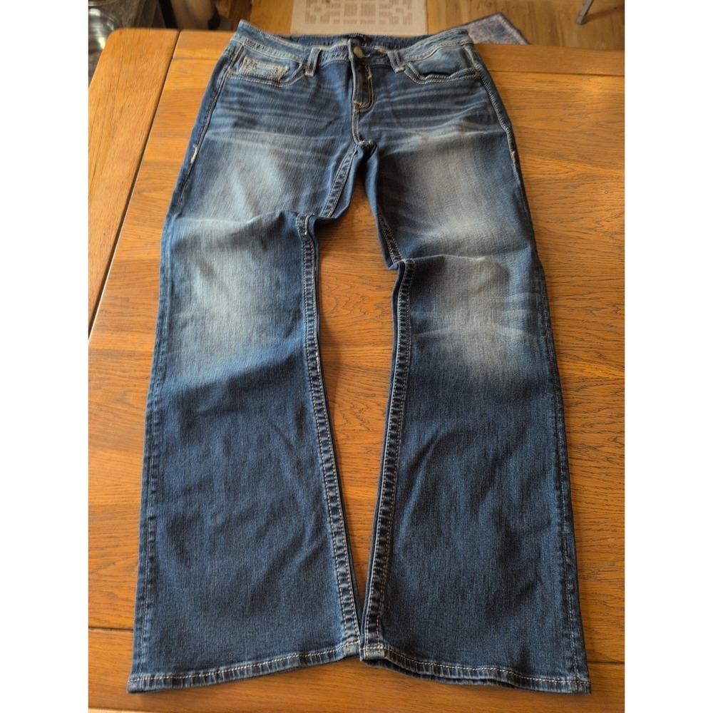 VIGOSS Bootcut Heritage Fit Distressed Embroidered Denim Sz 12 Womens Jeans GUC
